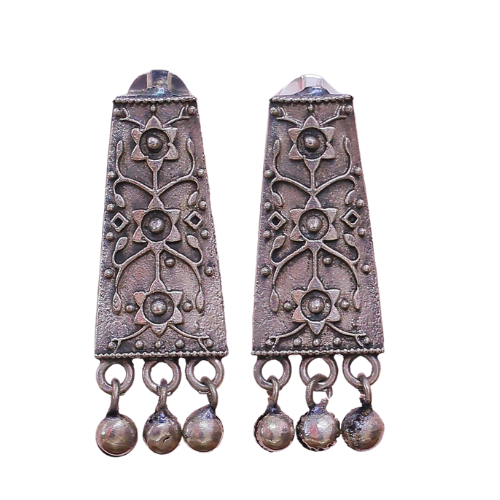Akriti Antique Ghungroo Earrings | Oxidised | Silver Replica | Boho | Beads | Ghungroo | Floral earrings
