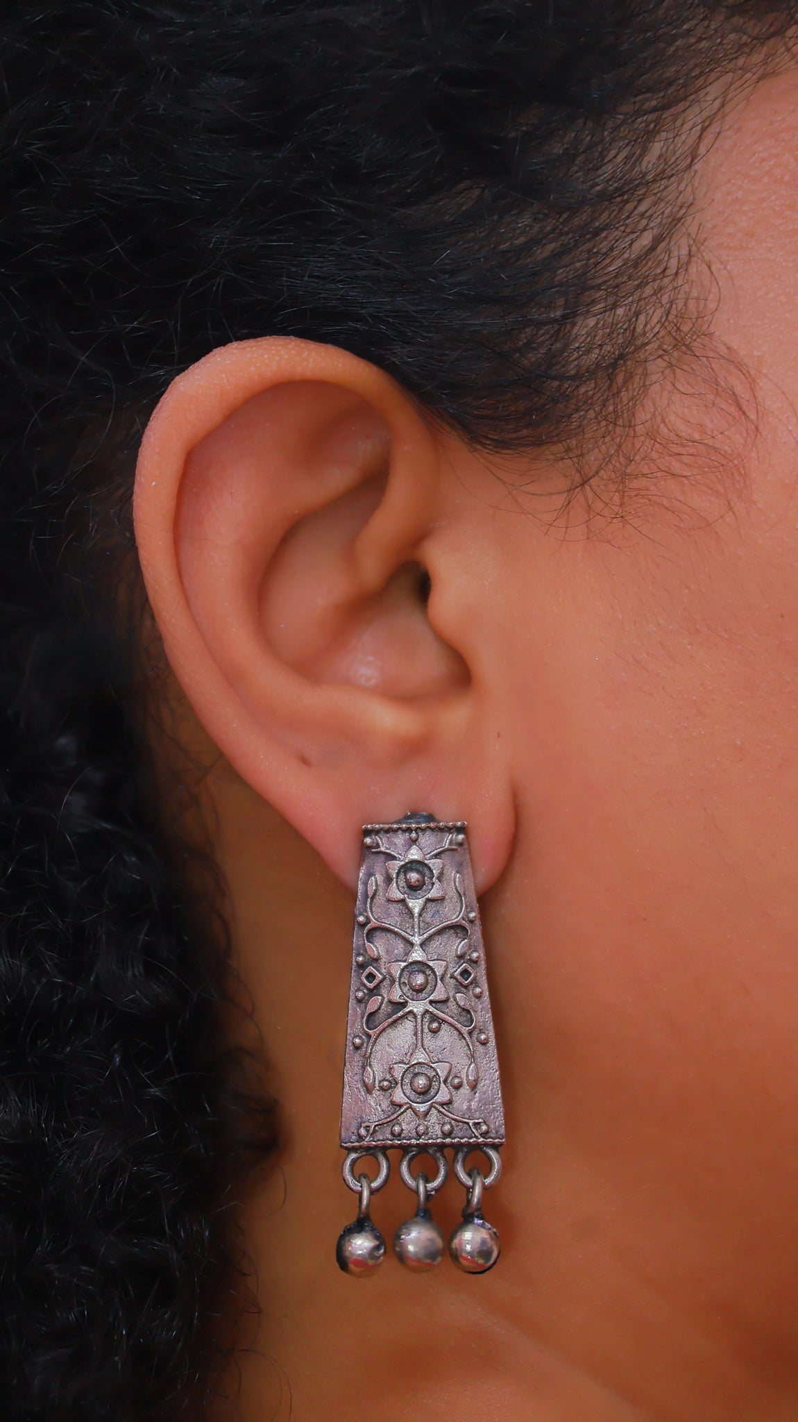 Akriti Antique Ghungroo Earrings | Oxidised | Silver Replica | Boho | Beads | Ghungroo | Floral earrings