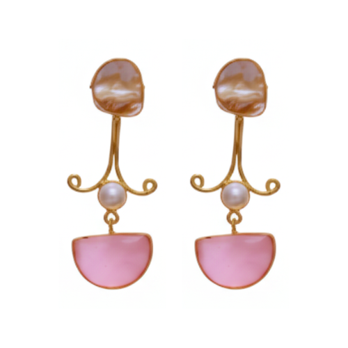 Ameyra Mother of Pearl Golden Dangler | MOP earring | Pink