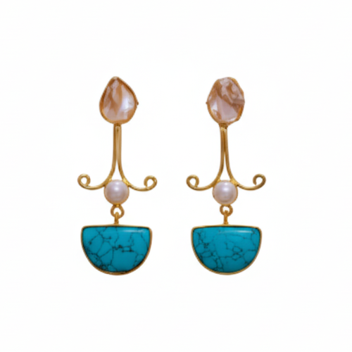Ameyra Mother of Pearl Golden Dangler | MOP earring | Turquoise Moissanite