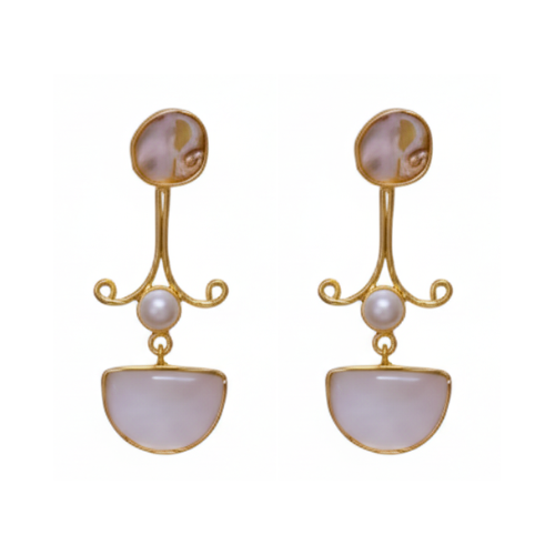 Ameyra Mother of Pearl Golden Dangler | MOP earring | White Moissanite