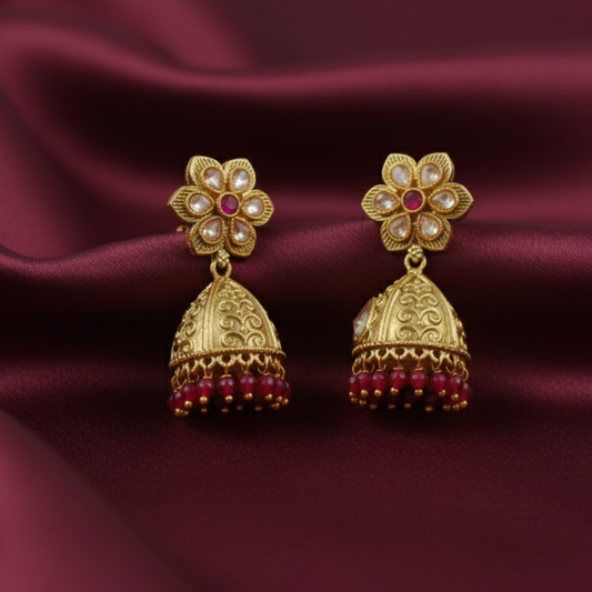 Beautiful Pink High Quality Golden Polish Jhumkas