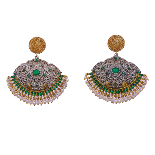 Noorika Dual Tone Bali | Silver Replica Earrings | Dual Tone Earrings | Peacock Earrings | Chandbali
