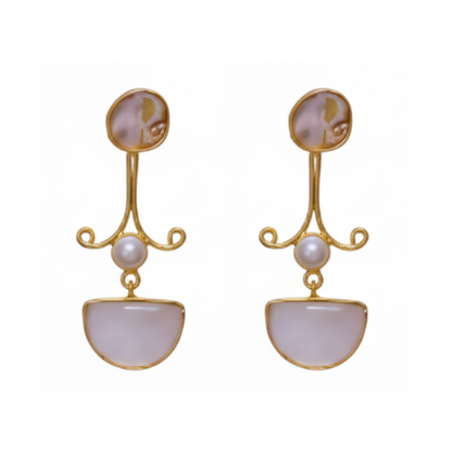 Ameyra Mother of Pearl Golden Dangler | MOP earring | White Moissanite