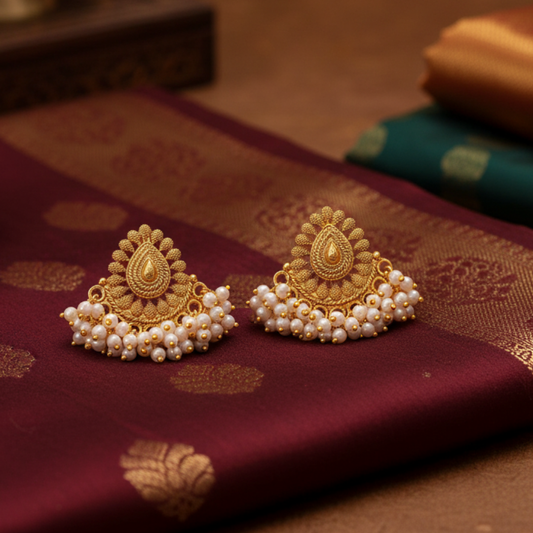 Mohini Pearls Golden Earrings | Festive Wear | Ethnic Wear | Pearls