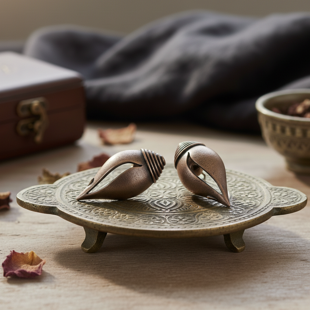 Shankha Oxidised Silver Earrings | Studs | Silver Replica