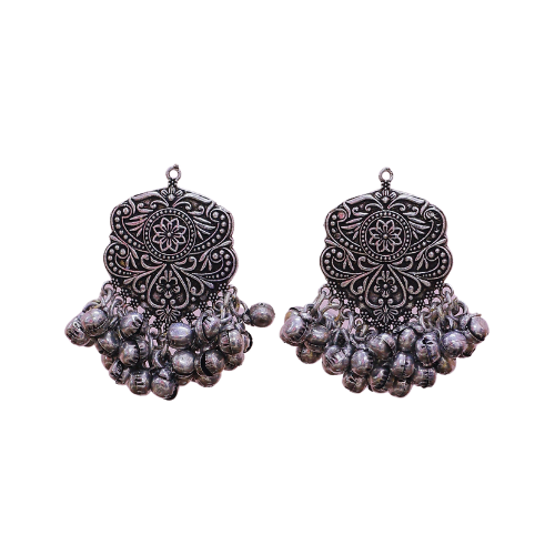 Tribal Chic Ghungroo Earrings | Oxidised | Boho | Dangling Beads | Silver Replica