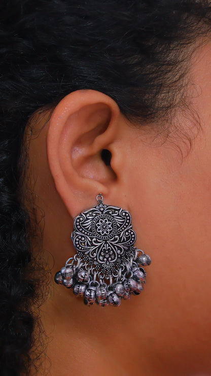 Tribal Chic Ghungroo Earrings | Oxidised | Boho | Dangling Beads | Silver Replica