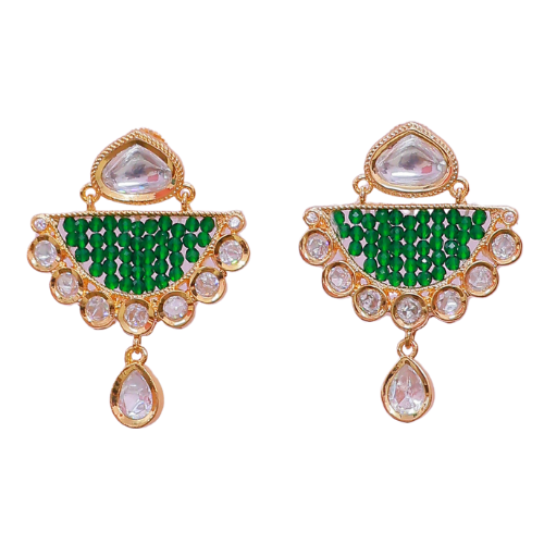 Zariya Kundan Earrings | Green Crystals | Beads