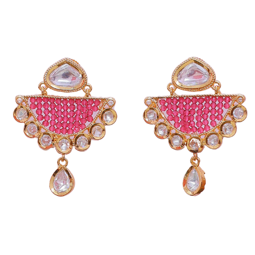 Zariya Kundan Earrings | Pink Beads | Crystals 