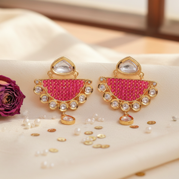 Zariya Kundan Earrings | Pink Crystals | Beads
