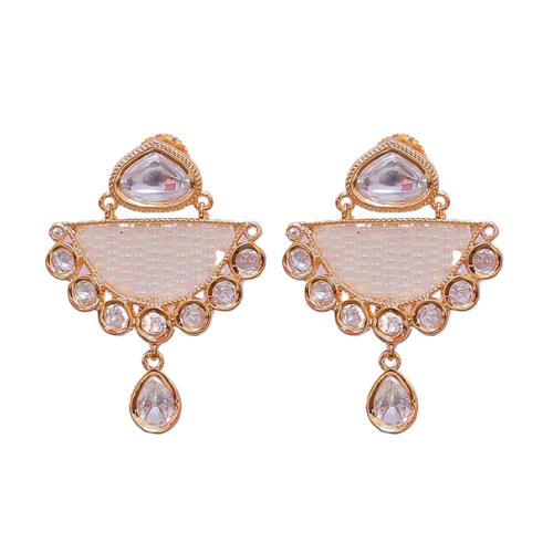 Zariya Kundan Earrings | White | Crystal | Beads