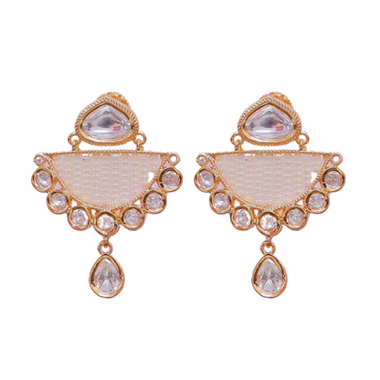 Zariya Kundan Earrings | White | Crystal | Beads
